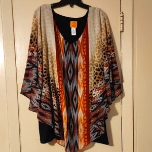 Ruby Road Animal Print Poncho Top SIZE 3X NWOT